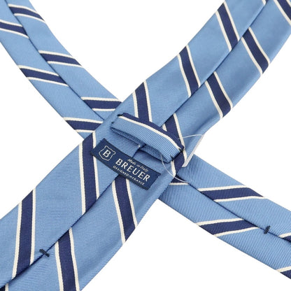 [New] Brewer Silk Cotton Striped Necktie Light Blue x Navy [Condition Rank N] [Men&