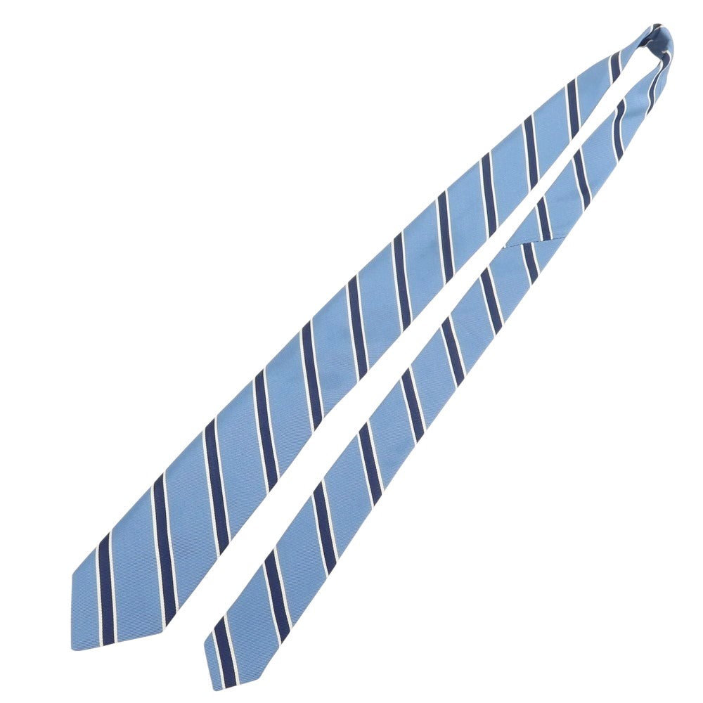【新品】ブリューワー BREUER シルクコットン ストライプ柄ネクタイ ライトブルーxネイビー【 状態ランクN 】【 メンズ 】