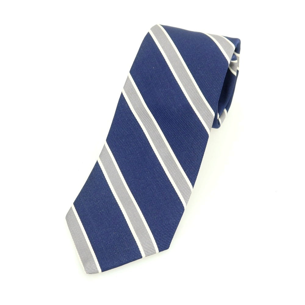 【新品】ブリューワー BREUER シルクコットン ストライプ柄ネクタイ ネイビーxグレー【 状態ランクN 】【 メンズ 】