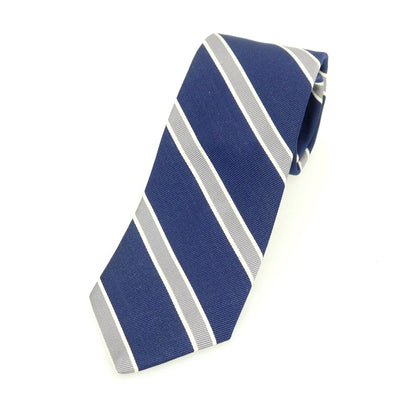 [New] Brewer Silk Cotton Striped Necktie Navy x Grey [Condition Rank N] [Men&