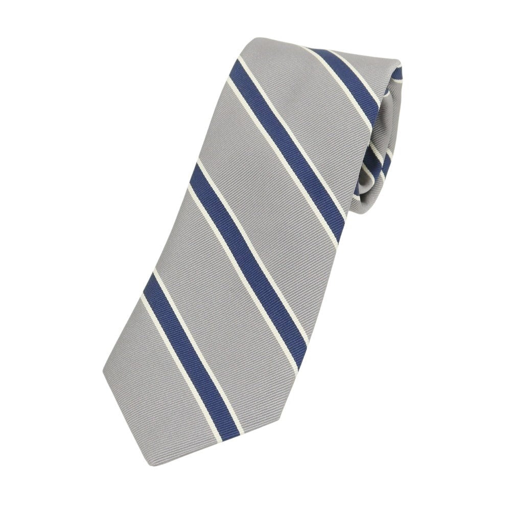 【新品】ブリューワー BREUER シルクコットン ストライプ柄ネクタイ グレーxネイビー【 状態ランクN 】【 メンズ 】