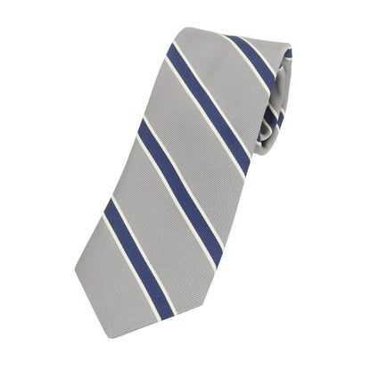 [New] Brewer Silk Cotton Striped Necktie Gray x Navy [Condition Rank N] [Men&