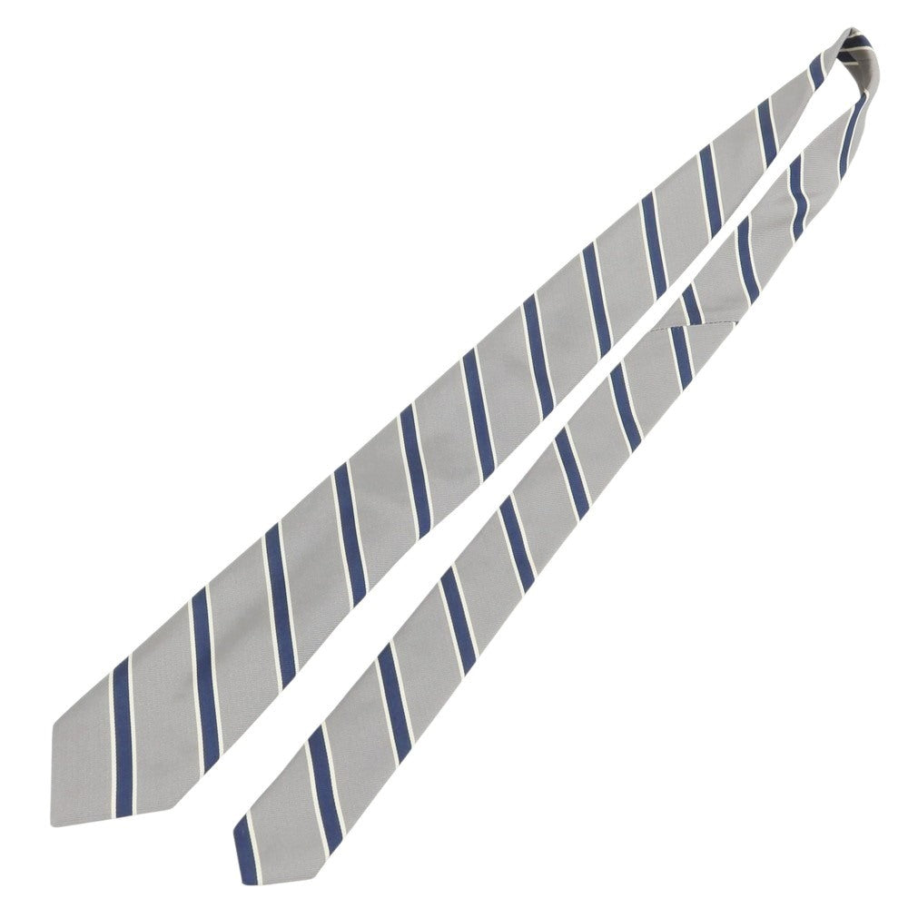 【新品】ブリューワー BREUER シルクコットン ストライプ柄ネクタイ グレーxネイビー【 状態ランクN 】【 メンズ 】