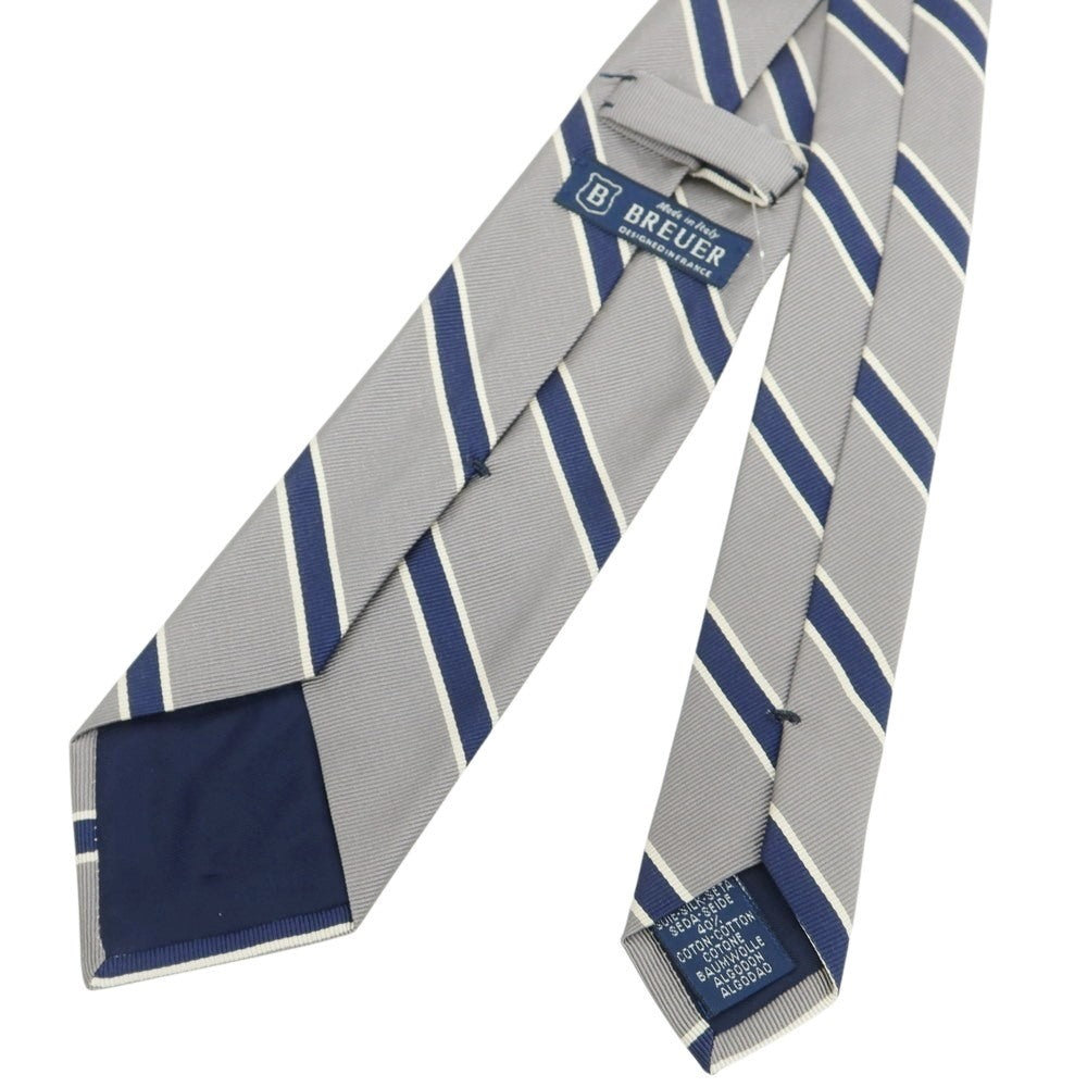 [New] Brewer Silk Cotton Striped Necktie Gray x Navy [Condition Rank N] [Men&