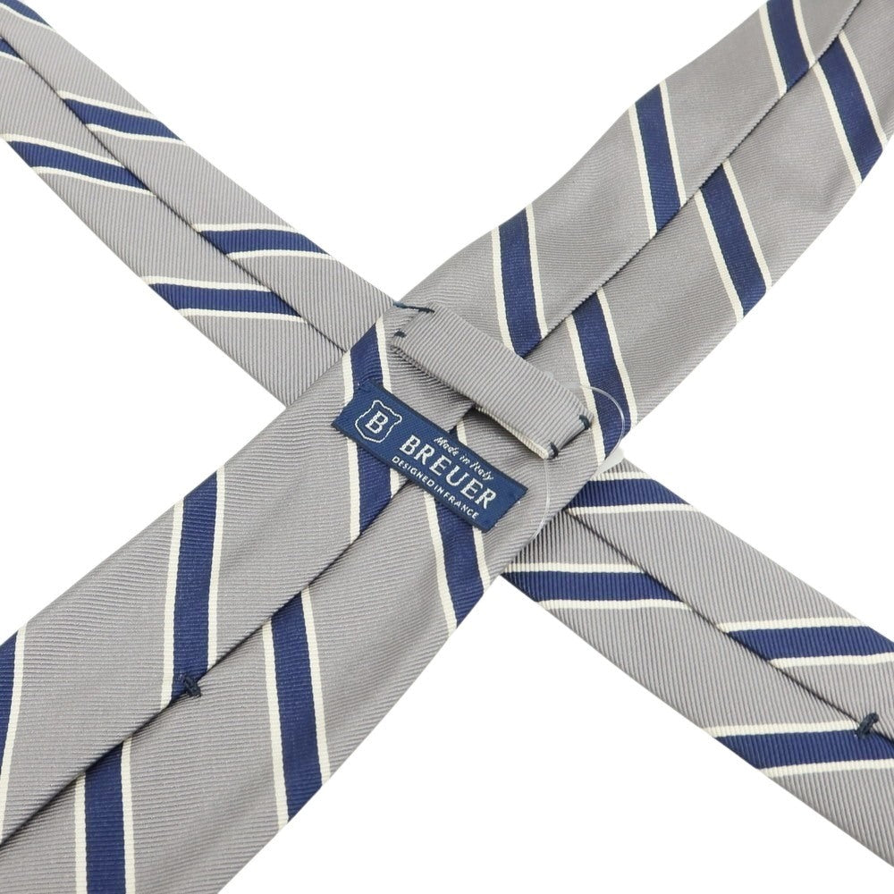 [New] Brewer Silk Cotton Striped Necktie Gray x Navy [Condition Rank N] [Men&