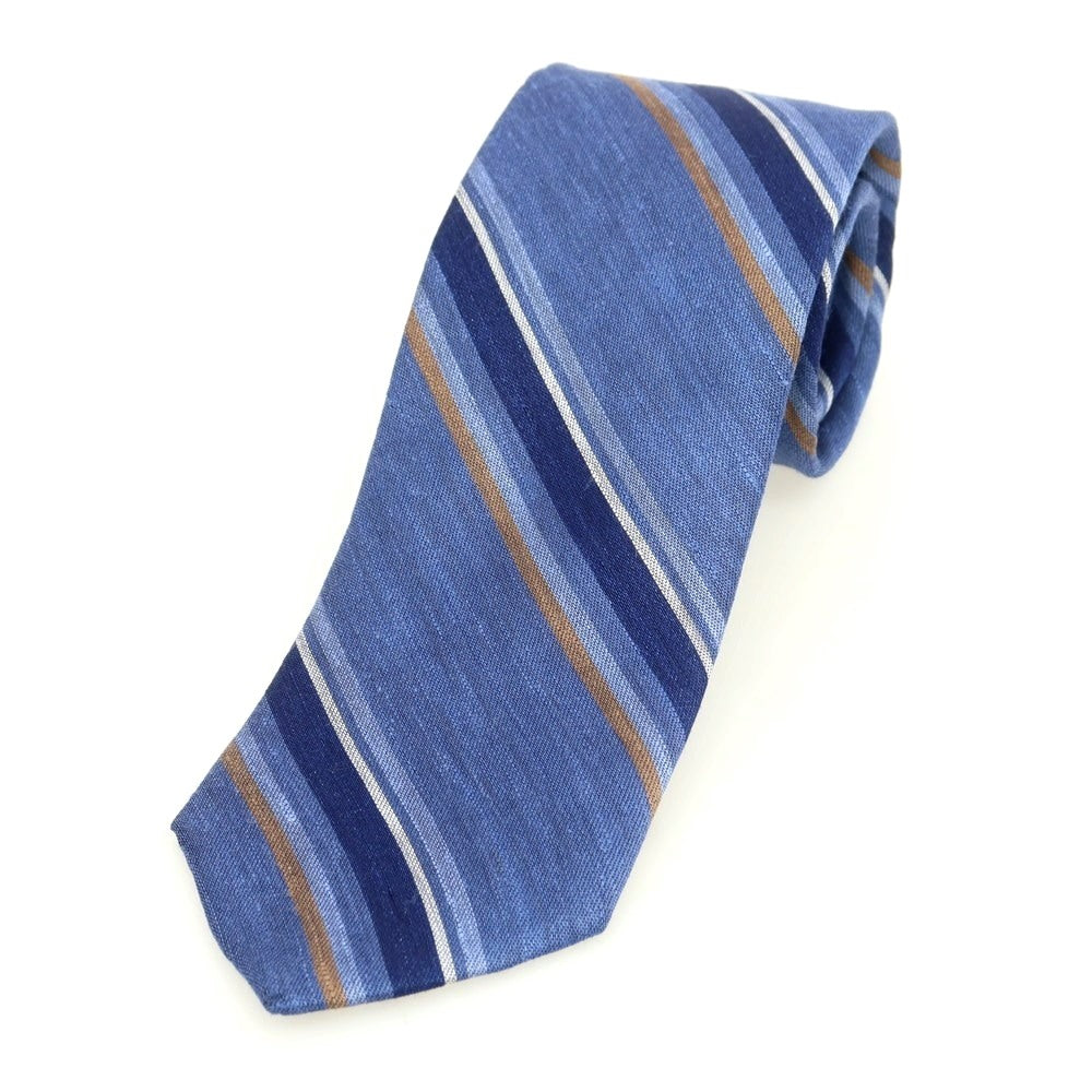 【新品】ブリューワー BREUER シルクリネン ストライプ柄ネクタイ ライトネイビー【 状態ランクN 】【 メンズ 】
