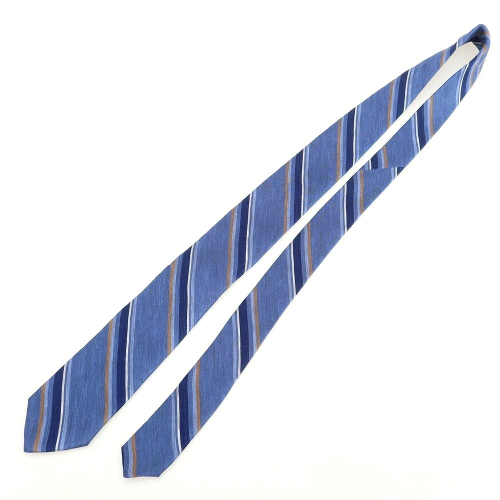 【新品】ブリューワー BREUER シルクリネン ストライプ柄ネクタイ ライトネイビー【 状態ランクN 】【 メンズ 】