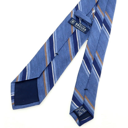[New] Brewer Silk Linen Striped Necktie, Light Navy [Condition Rank N] [Men&