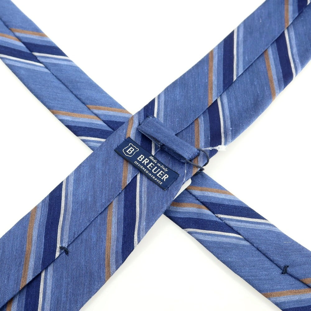 [New] Brewer Silk Linen Striped Necktie, Light Navy [Condition Rank N] [Men&
