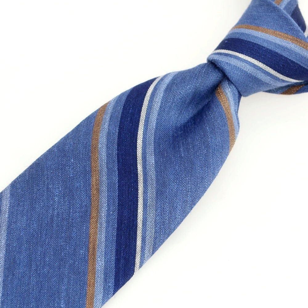 [New] Brewer Silk Linen Striped Necktie, Light Navy [Condition Rank N] [Men&
