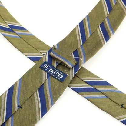 [New] Brewer Silk Linen Striped Necktie Olive x Navy [Condition Rank N] [Men&
