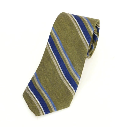 [New] Brewer Silk Linen Striped Necktie Olive x Navy [Condition Rank N] [Men&