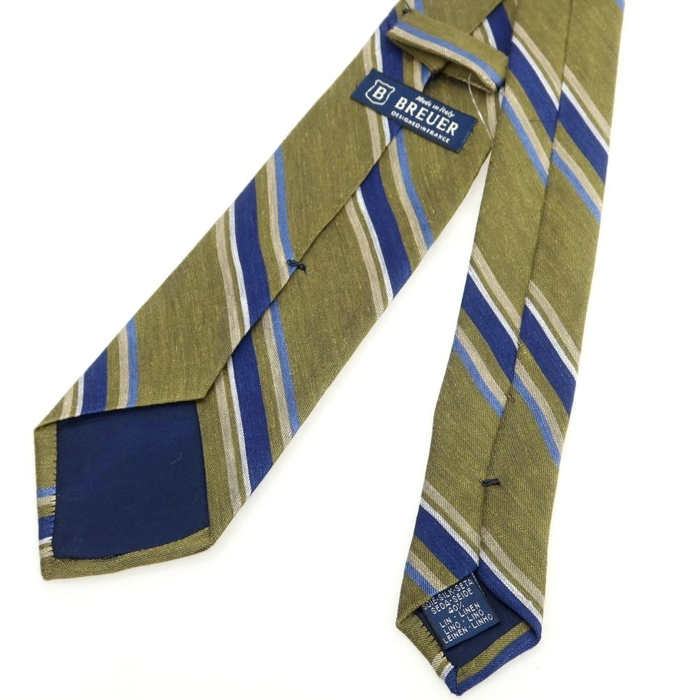 [New] Brewer Silk Linen Striped Necktie Olive x Navy [Condition Rank N] [Men&