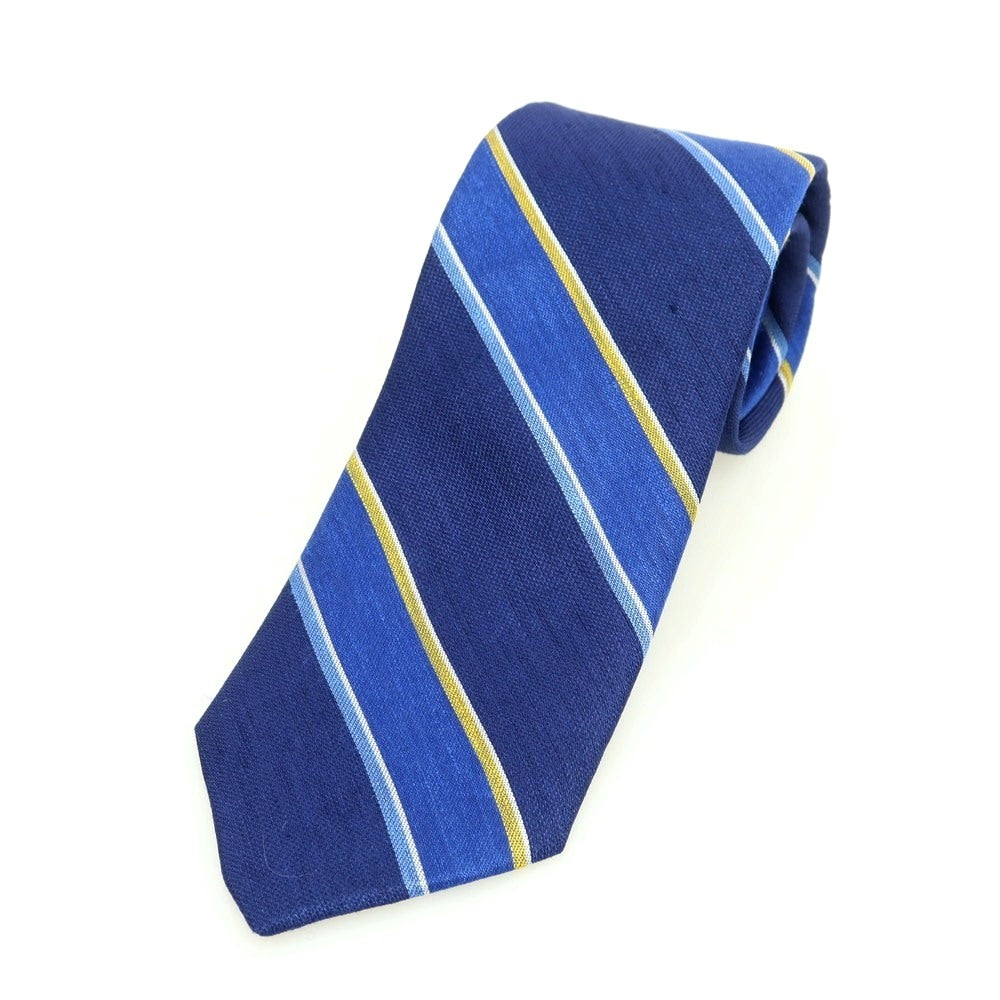 [New] Brewer Silk Linen Striped Necktie Navy x Blue [Condition Rank N] [Men&