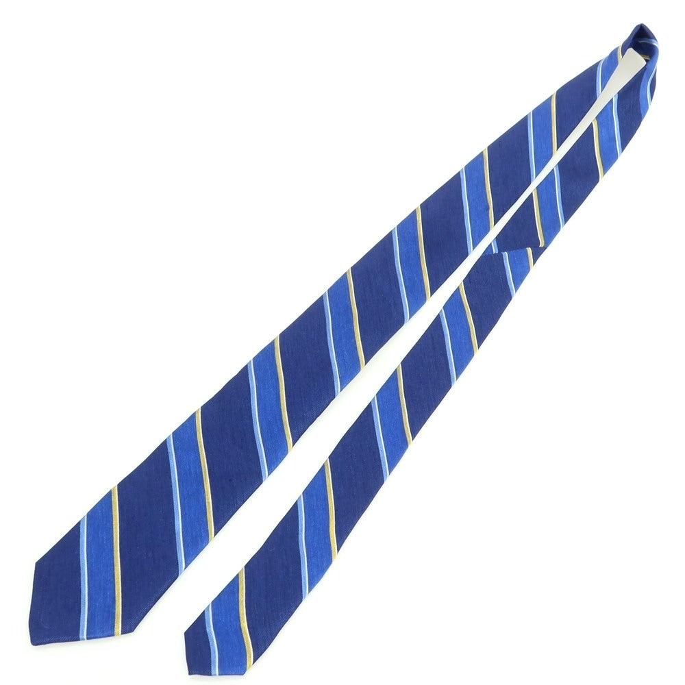 [New] Brewer Silk Linen Striped Necktie Navy x Blue [Condition Rank N] [Men&