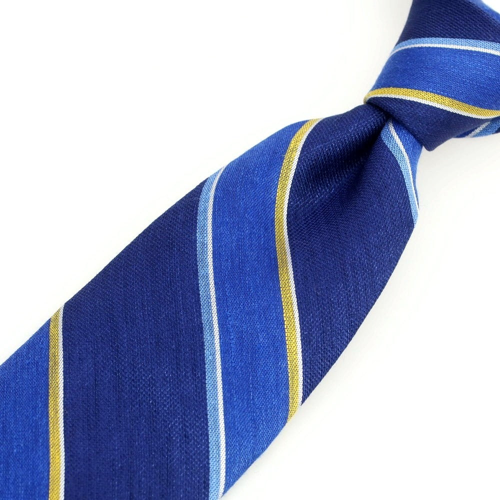 [New] Brewer Silk Linen Striped Necktie Navy x Blue [Condition Rank N] [Men&