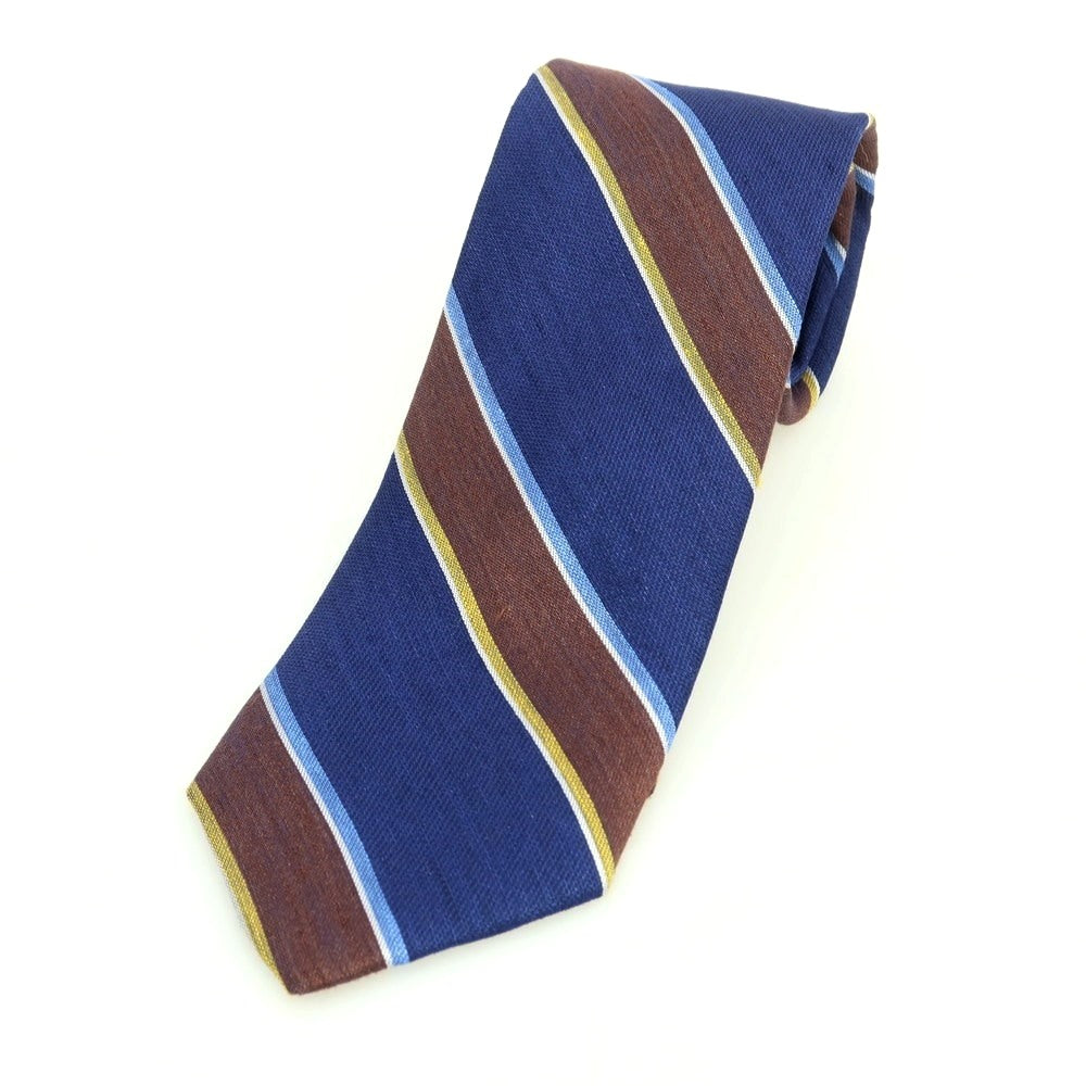 [New] Brewer Silk Linen Striped Necktie Navy x Brown [Condition Rank N] [Men&