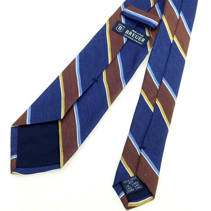 [New] Brewer Silk Linen Striped Necktie Navy x Brown [Condition Rank N] [Men&