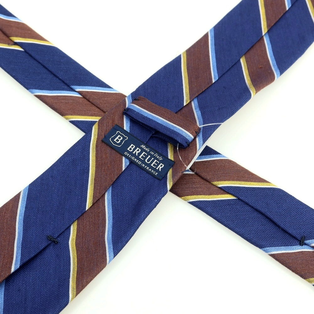 [New] Brewer Silk Linen Striped Necktie Navy x Brown [Condition Rank N] [Men&