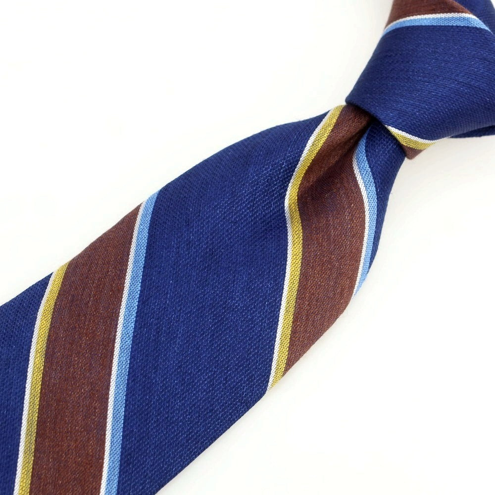 [New] Brewer Silk Linen Striped Necktie Navy x Brown [Condition Rank N] [Men&