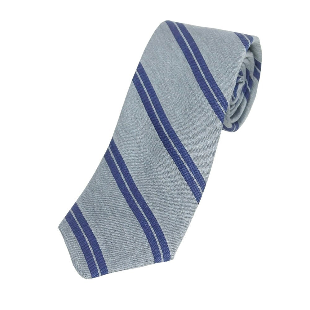 【新品】ブリューワー BREUER シルクリネン ストライプ柄ネクタイ グレーxネイビー【 状態ランクN 】【 メンズ 】