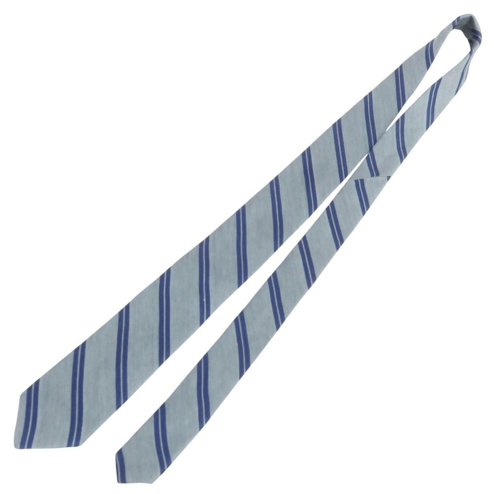 【新品】ブリューワー BREUER シルクリネン ストライプ柄ネクタイ グレーxネイビー【 状態ランクN 】【 メンズ 】