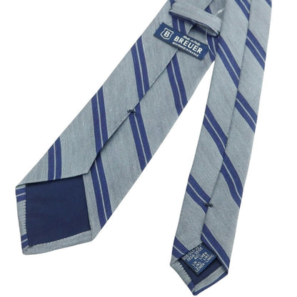 [New] Brewer Silk Linen Striped Necktie Gray x Navy [Condition Rank N] [Men&