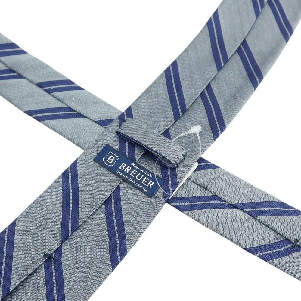 [New] Brewer Silk Linen Striped Necktie Gray x Navy [Condition Rank N] [Men&