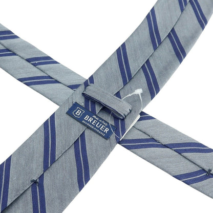 [New] Brewer Silk Linen Striped Necktie Gray x Navy [Condition Rank N] [Men&