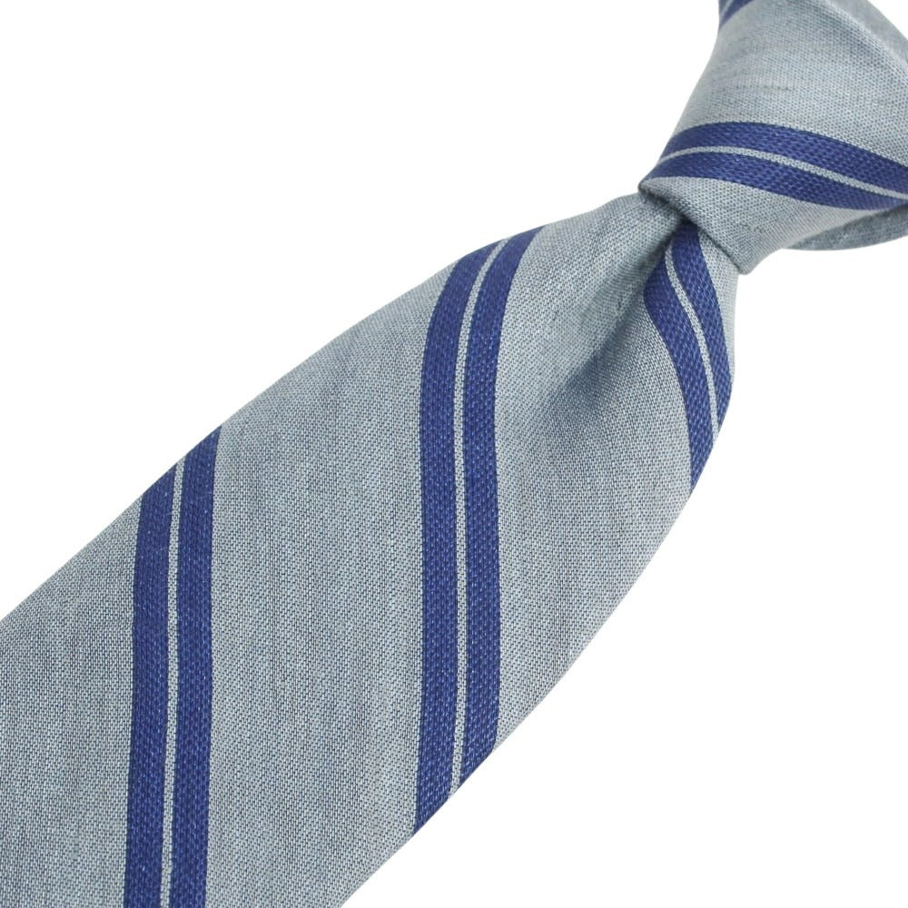 [New] Brewer Silk Linen Striped Necktie Gray x Navy [Condition Rank N] [Men&