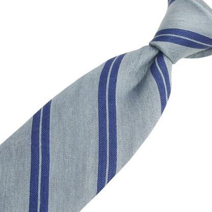 [New] Brewer Silk Linen Striped Necktie Gray x Navy [Condition Rank N] [Men&