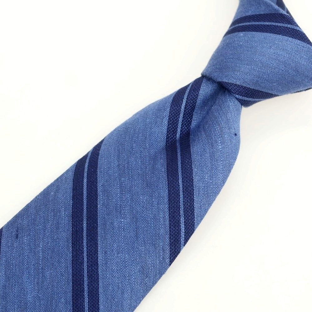 [New Outlet] Brewer Silk Linen Striped Necktie Light Navy [Condition Rank N-] [Men&