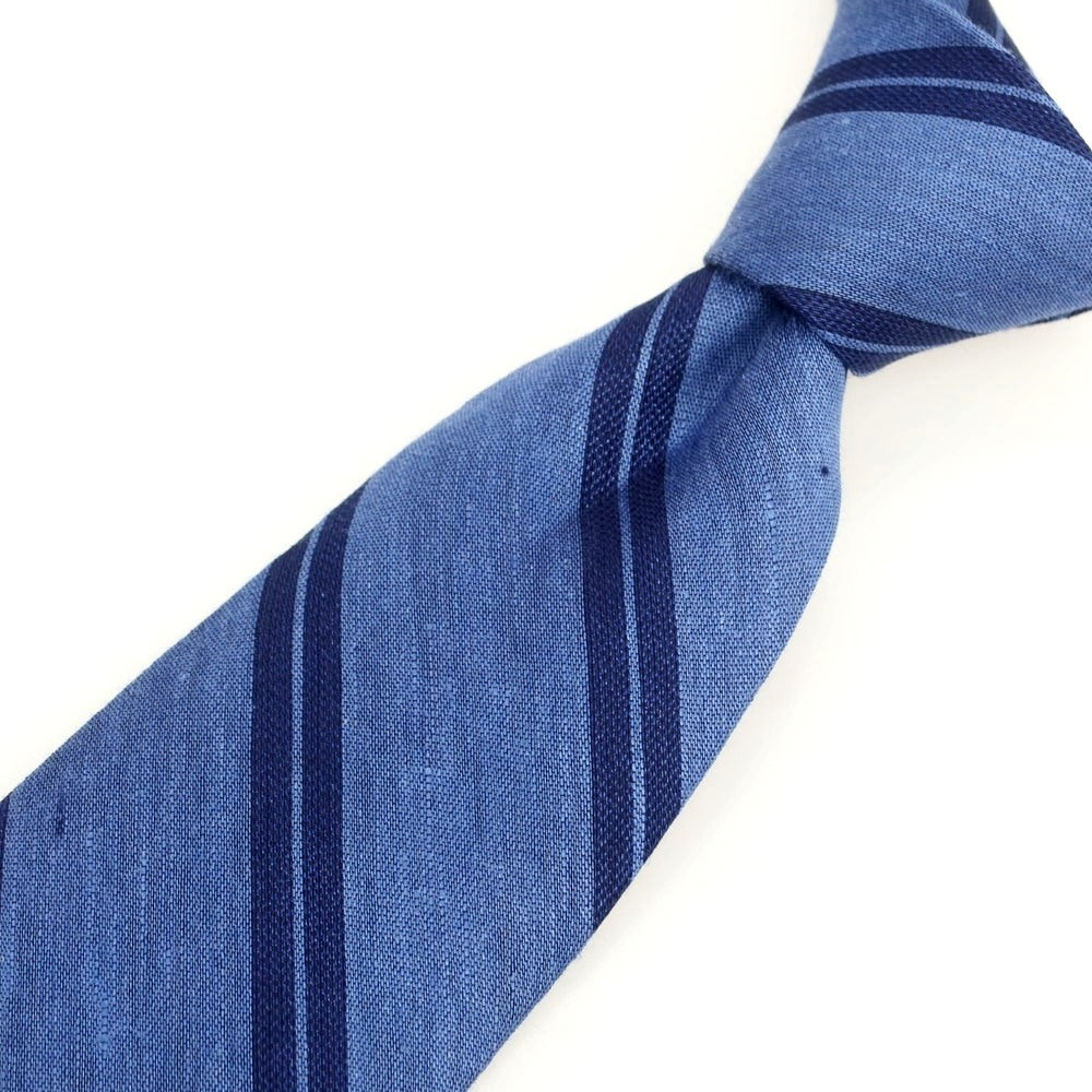 [New] Brewer Silk Linen Striped Necktie, Light Navy [Condition Rank N] [Men&