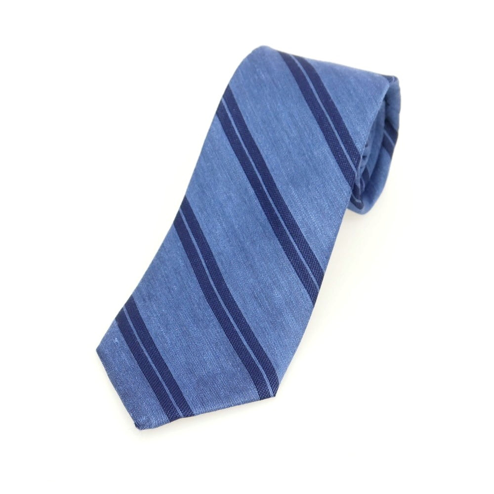 【新品】ブリューワー BREUER シルクリネン ストライプ柄ネクタイ ライトネイビー【 状態ランクN 】【 メンズ 】