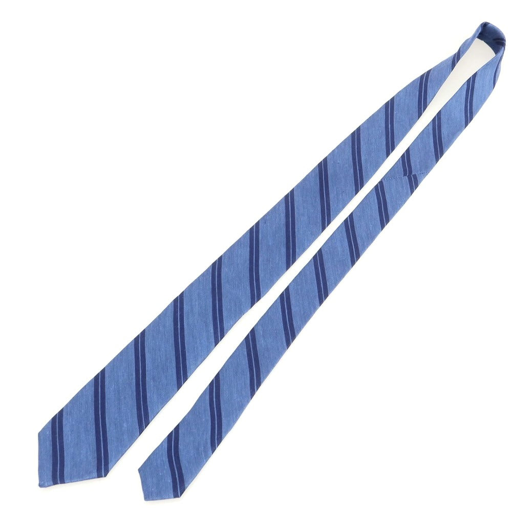 【新品】ブリューワー BREUER シルクリネン ストライプ柄ネクタイ ライトネイビー【 状態ランクN 】【 メンズ 】