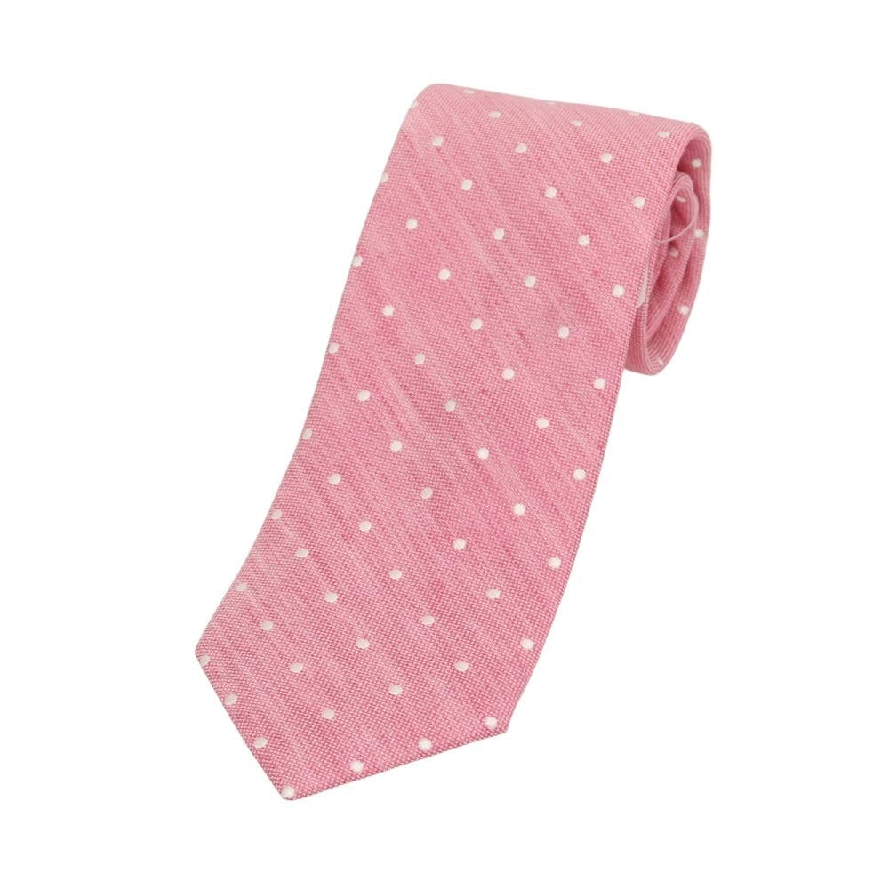 【新品】ブリューワー BREUER シルクリネン ドット柄ネクタイ ピンクxホワイト【 状態ランクN 】【 メンズ 】