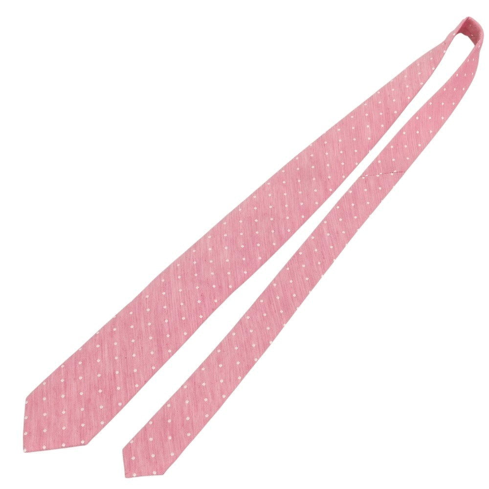 【新品】ブリューワー BREUER シルクリネン ドット柄ネクタイ ピンクxホワイト【 状態ランクN 】【 メンズ 】
