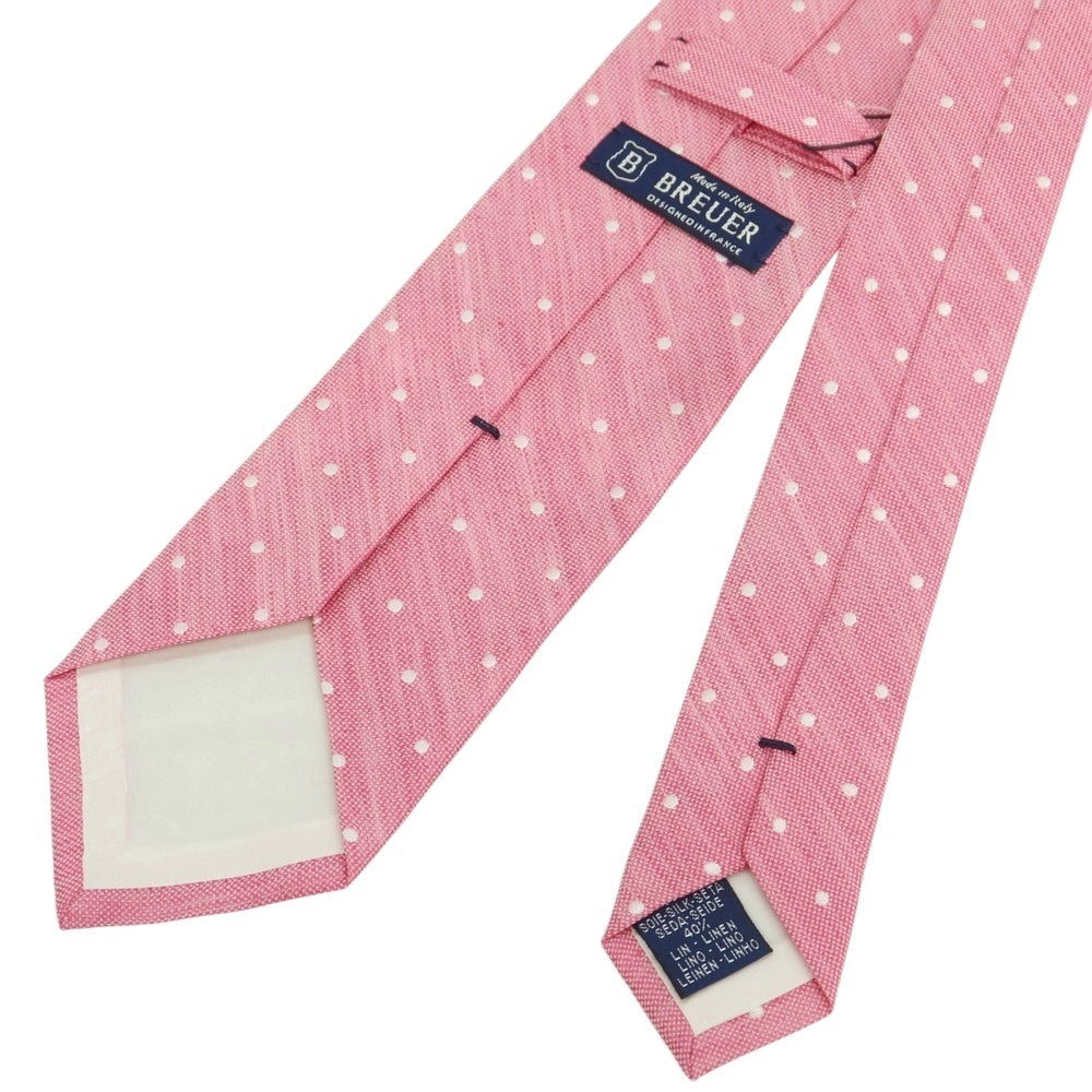 [New] Brewer Silk Linen Polka Dot Tie Pink x White [Condition Rank N] [Men&