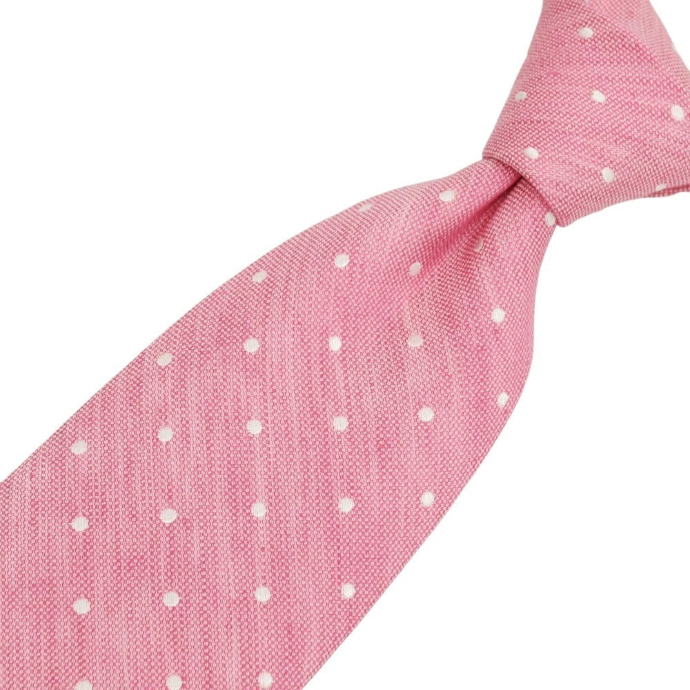 [New] Brewer Silk Linen Polka Dot Tie Pink x White [Condition Rank N] [Men&