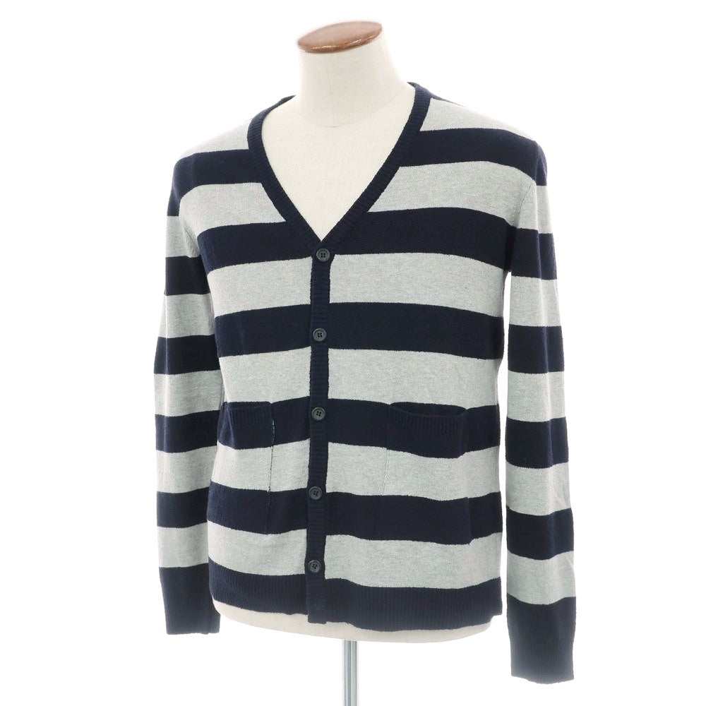 [Used] Buffy High Gauge Cotton Nylon Border Knit Cardigan Navy x Gray [48] [Condition Rank B] [Men&