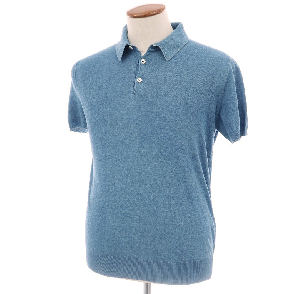 [Used] Luigi Borrelli High gauge cotton short sleeve polo knit blue [48] [Condition rank C] [Men&
