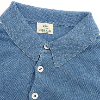 [Used] Luigi Borrelli High gauge cotton short sleeve polo knit blue [48] [Condition rank C] [Men&