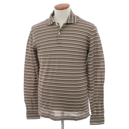 [Used] DANOLIS Cotton Striped Long Sleeve Polo Shirt Warm Gray x Bordeaux [M] [Condition Rank B] [Men&