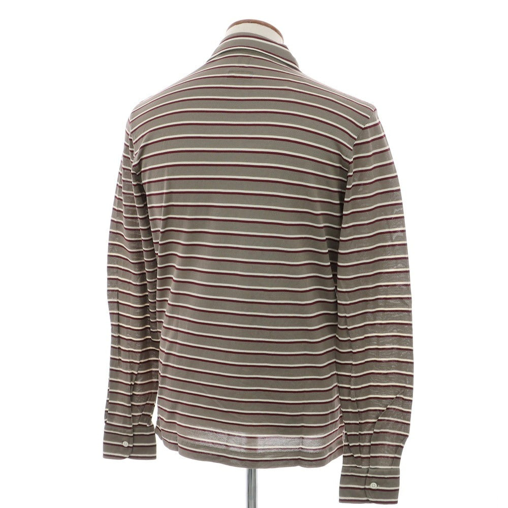 [Used] DANOLIS Cotton Striped Long Sleeve Polo Shirt Warm Gray x Bordeaux [M] [Condition Rank B] [Men&