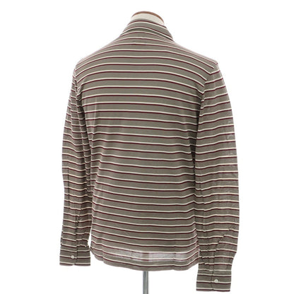 [Used] DANOLIS Cotton Striped Long Sleeve Polo Shirt Warm Gray x Bordeaux [M] [Condition Rank B] [Men&
