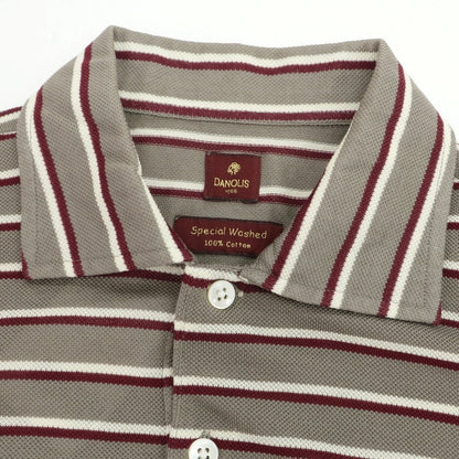 [Used] DANOLIS Cotton Striped Long Sleeve Polo Shirt Warm Gray x Bordeaux [M] [Condition Rank B] [Men&