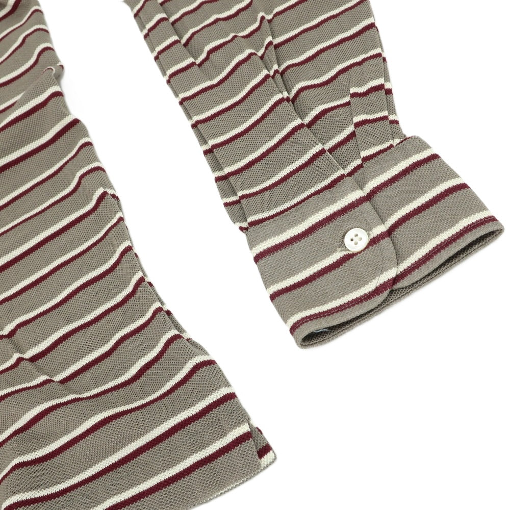 [Used] DANOLIS Cotton Striped Long Sleeve Polo Shirt Warm Gray x Bordeaux [M] [Condition Rank B] [Men&