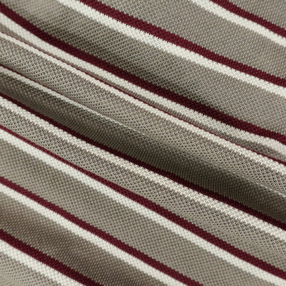[Used] DANOLIS Cotton Striped Long Sleeve Polo Shirt Warm Gray x Bordeaux [M] [Condition Rank B] [Men&