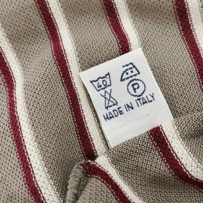 [Used] DANOLIS Cotton Striped Long Sleeve Polo Shirt Warm Gray x Bordeaux [M] [Condition Rank B] [Men&