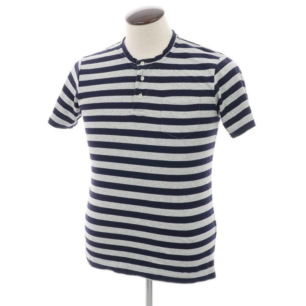 [Used] GUY ROVER Cotton Border Henley Neck Short Sleeve T-Shirt Gray x Navy [L] [Condition Rank B] [Men&